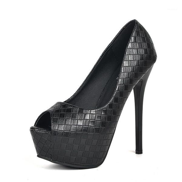 

dress shoes 2021 women pumps pu peep toe 14cm thin heels waterproof platform high boat wedding1, Black