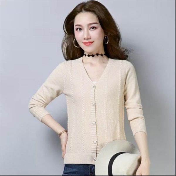 

women's knits & tees fashion 2021 plus size spring cardigan women elegant solid single breasted knitted casual korean style v neck swe, White