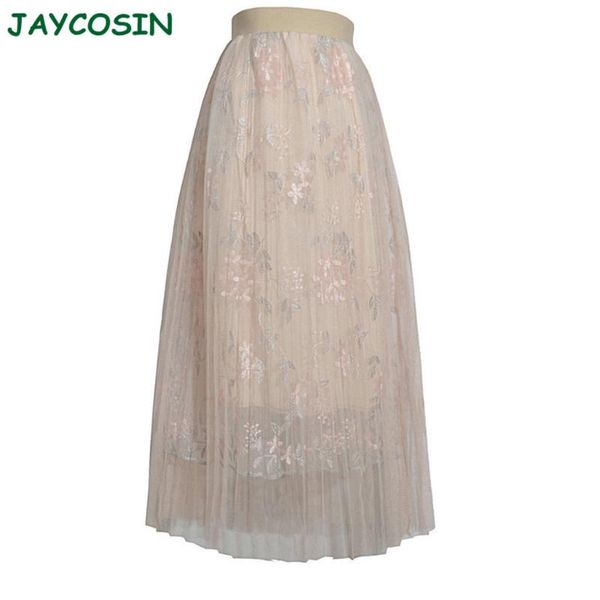 

skirts jaycosin clothes women flower color pleated tutu womens fashion high waist big swing tulle long skirt spring 1230, Black
