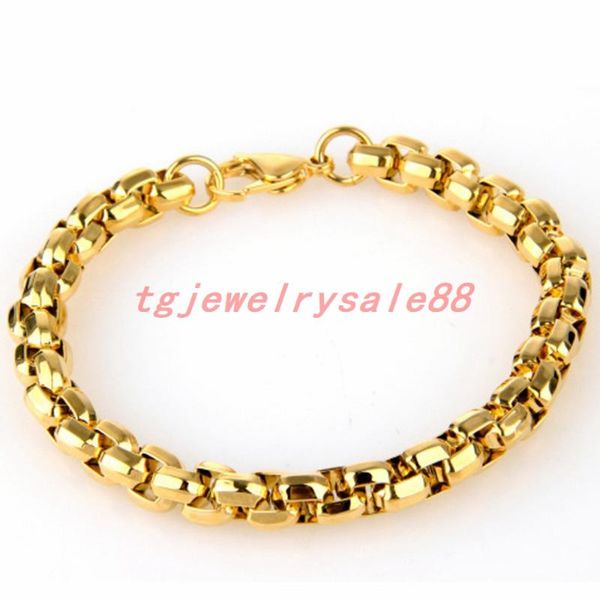

7mm wide stainless steel gold color box link chain bracelet&bangle biker sunshine boy's men's cuff jewelry 7-11" choose, Black