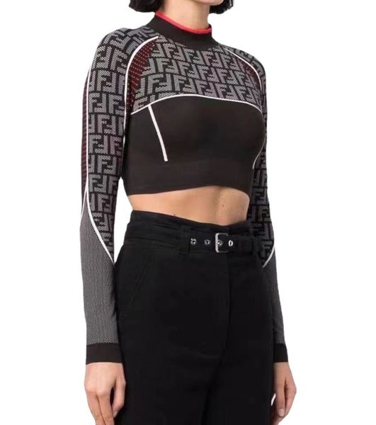 

short thin autumn winter long sleeve round neck sweater women's multicolor splicing pullover fashion temperament, White;black