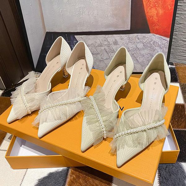 

dress shoes 2021 pointed toe pumps women spring and autumn mid-heel women's stiletto high heels pearl strap for, Black