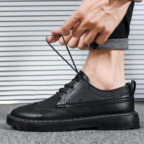 

men's leather shoes business round toe casual wild comfortable fashion dress, Black