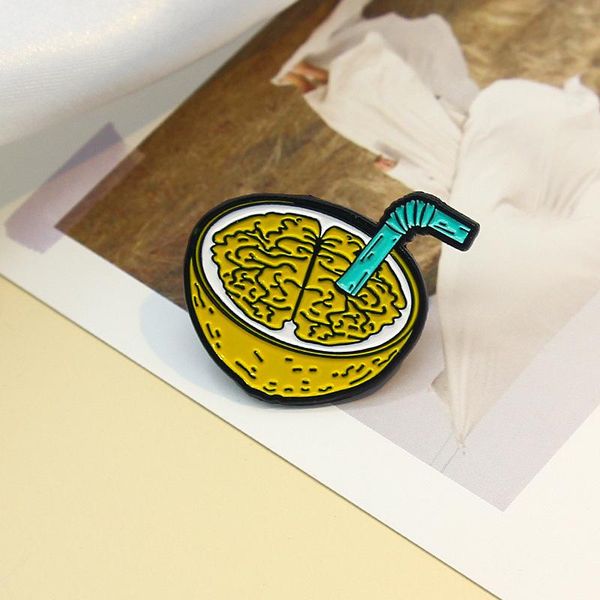 

pins, brooches xcmrysp lemon straw badge brooch yellow metal enamel lapel pin backpack clothe fashion jewelry gift for girl, Gray