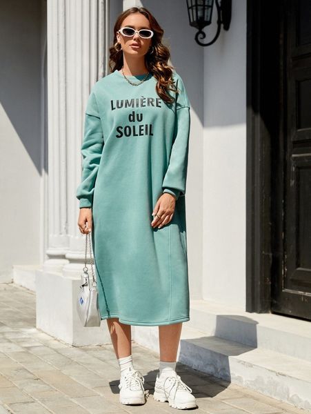 

letter graphic drop shoulder sweatshirt dress x6fl#, White;black