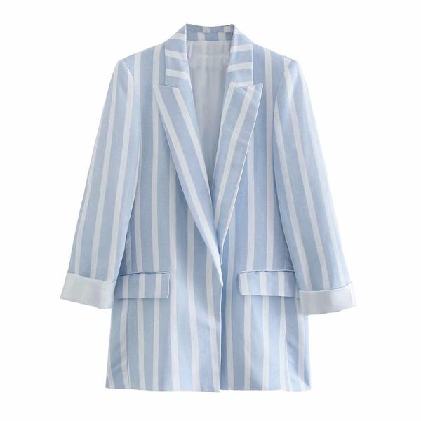 

women's suits & blazers 2021 spring and autumn cold wind long-sleeved fashion wild blazer striped linen comfortable small suit jacket, White;black
