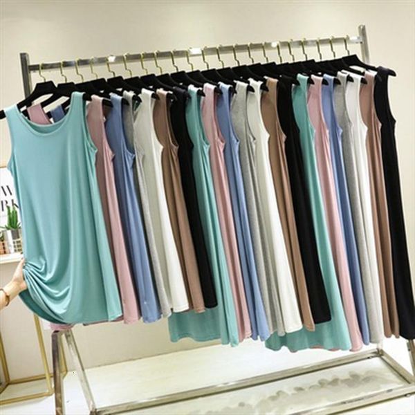 

summer loose modal women dresses soft cotton sleeveless vest o neck elasticity plus size, Black;gray