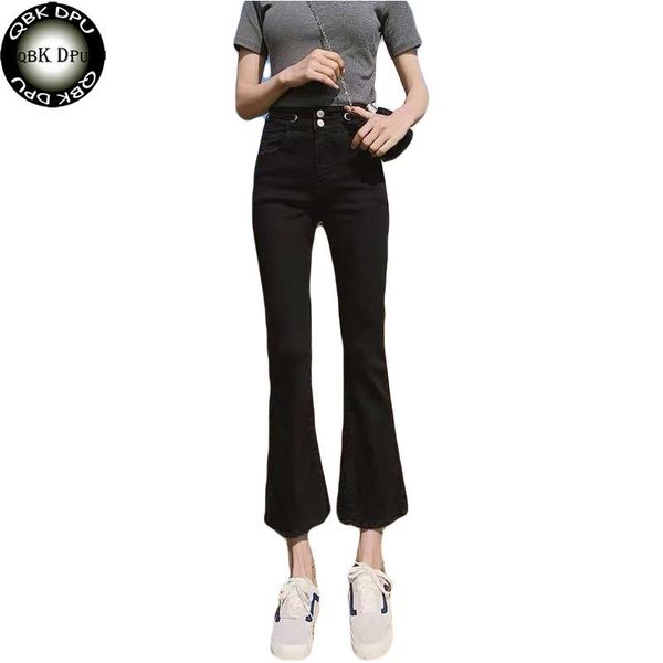 

women's jeans autumn harajuku bottom skinny high waist ladies push up black slim elastic denim wide leg flare pants femme, Blue