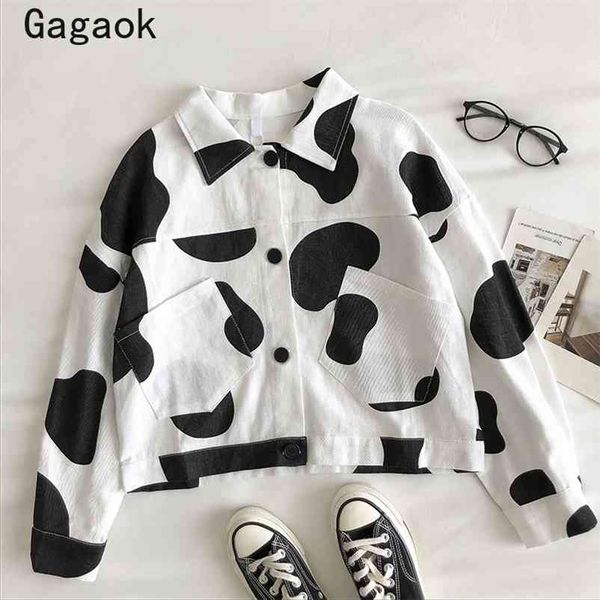 

women blouses spring autumn streetwear print pockets loose shirt casual harajuku korean fashion wild blouse 210531, White
