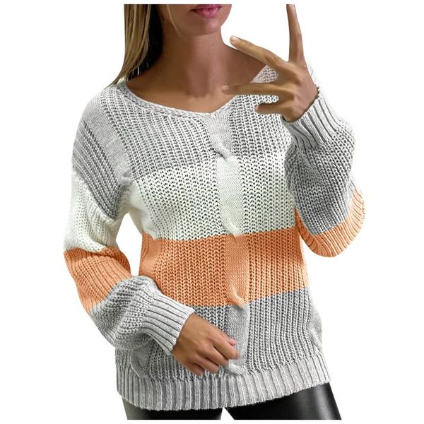 

women's sweaters colorblock sweater color contrast stripe long sleeve autumn winter patchwork knitted v-neck pullovers pull rayÃ©, White;black