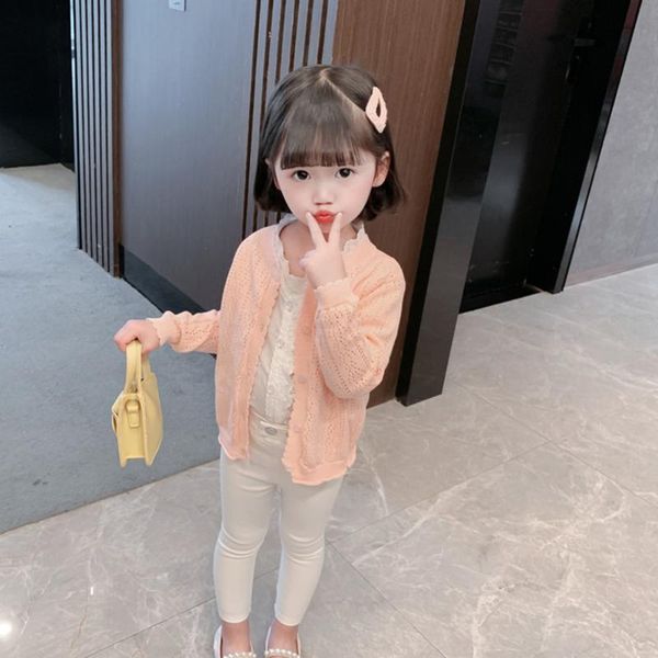 

jackets girls knit cardigan children in the spring and autumn hollow thin coat color pink, Blue;gray