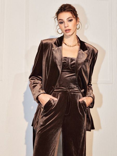 

single button belted velvet blazer 86nl#, White;black