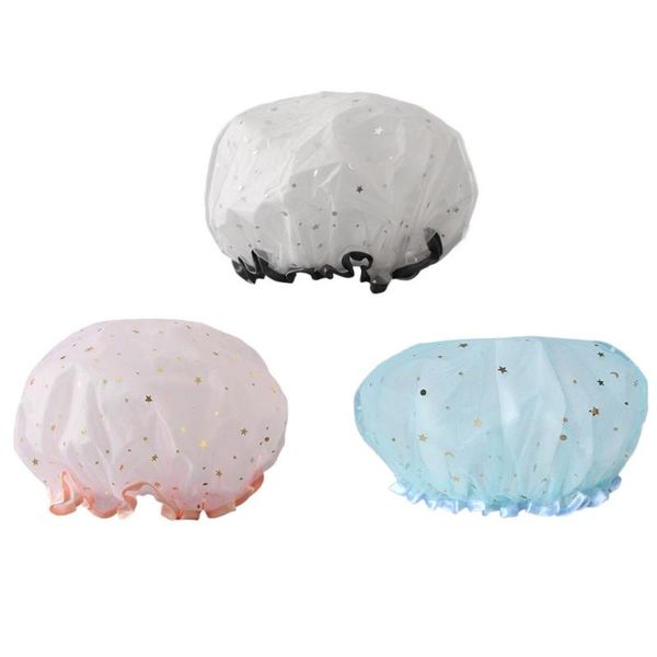 

shower caps 3pcs mesh yarn double-layer cap star patterns waterproof bathing
