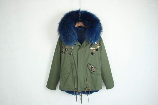 

women's fur & faux style army green parka women short coat with lining collar trimming winter ladies jacket1, Black