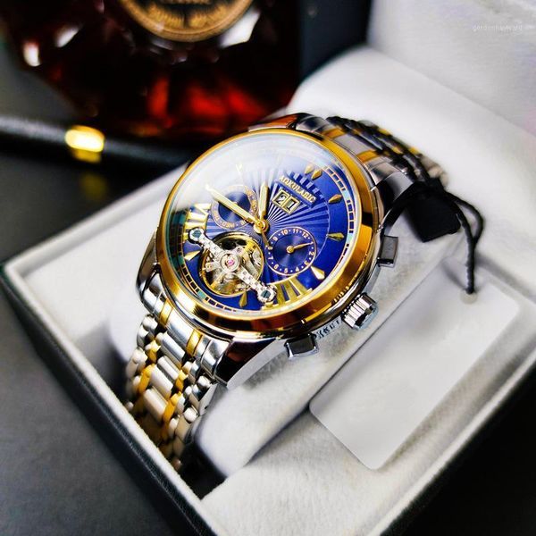 

wristwatches aokulasic brand men's watch mechanical men hollowing out fashion multifunction waterproof automatic wrist clock, Slivery;brown