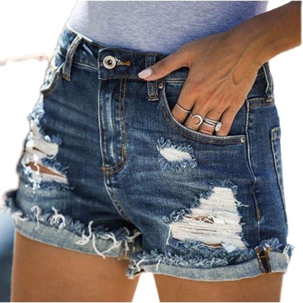

women's jeans shorts 2021 summer high waist ripped blue denim casual black with