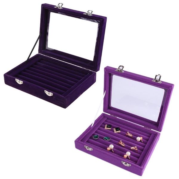 

storage boxes & bins velvet glass ring earring jewelry display organizer box tray holder case drop