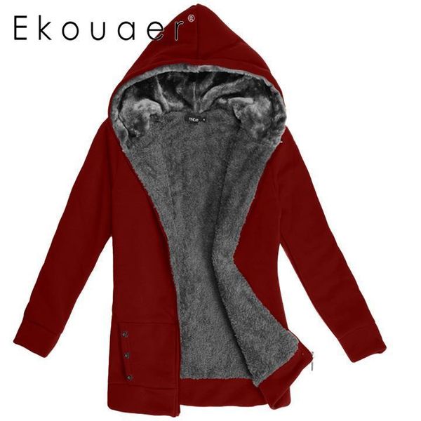 

women's hoodies & sweatshirts none fashion warm winter coats thicken fur lining hoodie coat outerwear hooded jacket casual female overc, Black