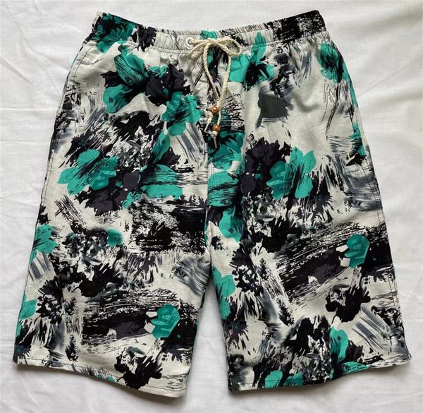 

2021 soccer shorts summer style cotton and linen printed big pants beach men's loose fff333, Black;red