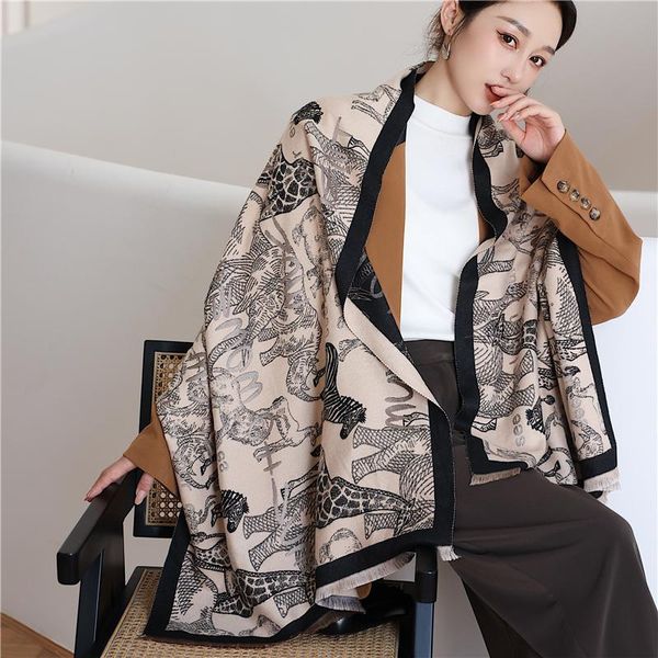 

scarves thick cashmere warm pashmina scarf women print animal luxury blanket wrap hijab bufanda female design headkerchief echarpe 2021, Blue;gray