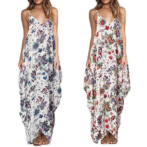 

summer fashion women dress vintage bohemian floral beach casual sundress female sleeveless long dresses, Black;gray