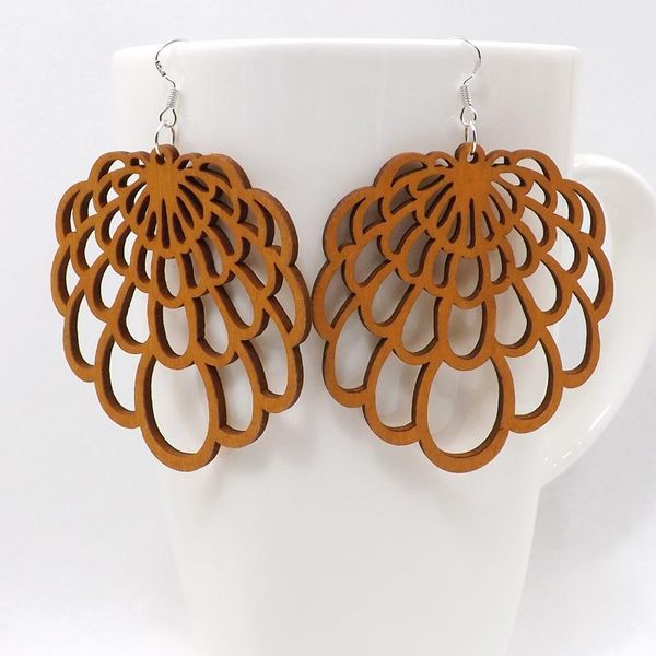 

dangle & chandelier 12pairs good quality wood earrings organic brown hollow african woman wooden brincos pendant 5.6x6.0cm, Silver