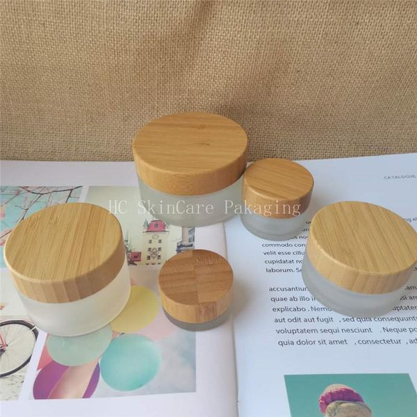 

storage bottles & jars wholesale luxury frosted glass cosmetic with bamboo lid empty 15g 30g 50g matte clear cream jar