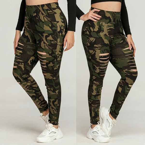 

women's leggings #r40 plus size hole pants camouflage print women sports fitness casual for ropa mujer, Black