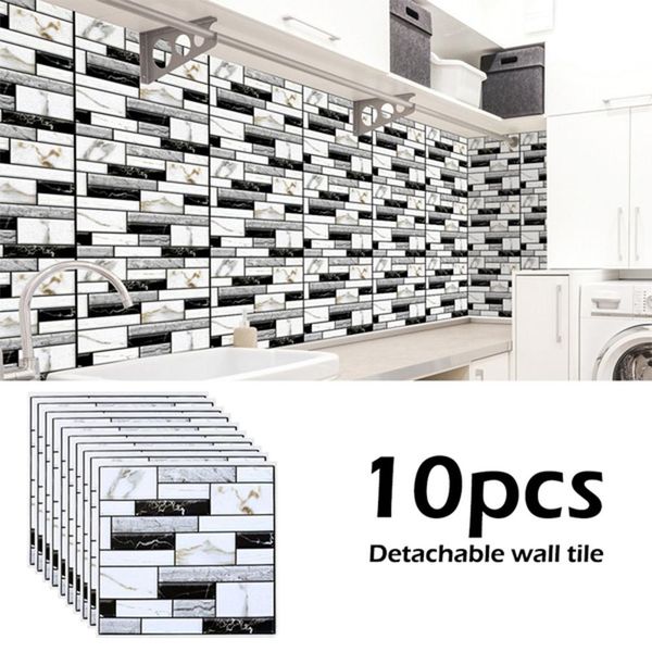

10pcs 3d print removable self-adhesive waterproof imitation tile wall sticker diy home decoration wall arts stickers 30x30cm