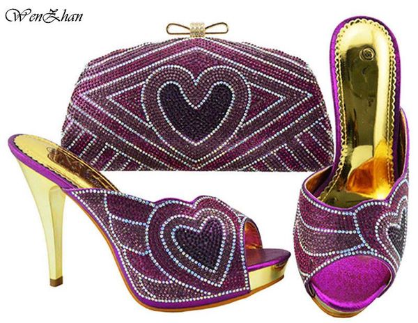 

dress shoes est rhinestone wedding high heel wenzhan italian matching and bag set for nigeria party royal blue color b89-22, Black