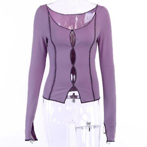 

fashion female t-shirts solid hollow out long sleeve o-neck t-shirt woman casual autumn spring women's, White