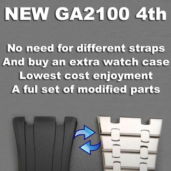 

watch bands casioak ga2100 4th generation mod watchband for ga2100/2110 metal bezel bracelet case rubber watchstrap with screws tools, Black;brown