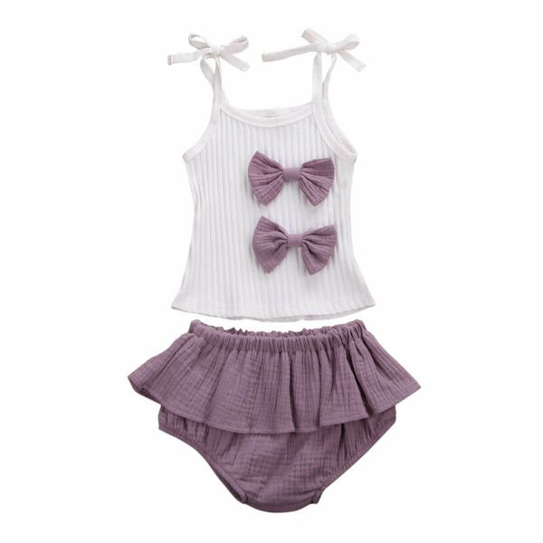 

0-18m newborn baby girls 2pcs cute outfits clothes sets bowknot vest+tutu shorts pants suit, White