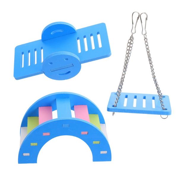

small animal supplies 3pcs hamster bite toys wooden rainbow bridge seesaw pet sports exercise