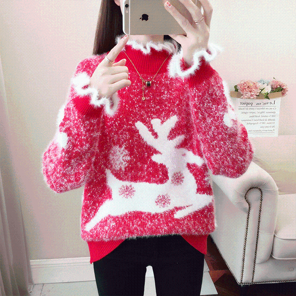 

women's sweaters thick red sweater womens 2021 autumn winter imitation mink velvet christmas loose pullover bottoming shirt for outer w, White;black