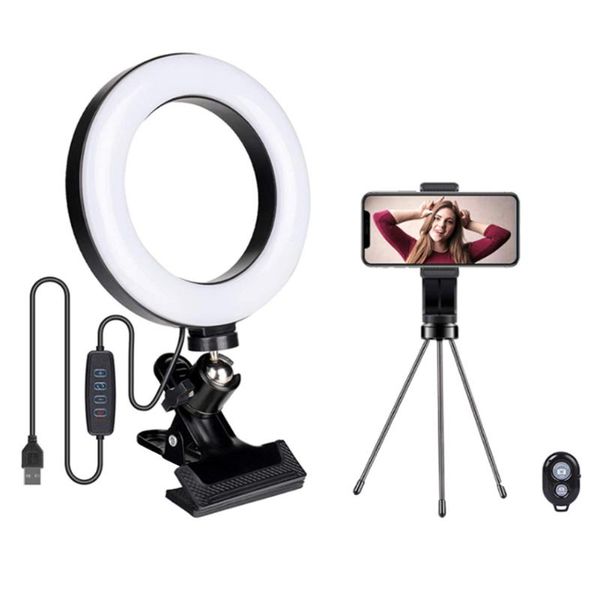 

flash heads 6 inch led video conference ring light with metal tripod+mount++bluetooth remote makeup selfie lamp kit for desk