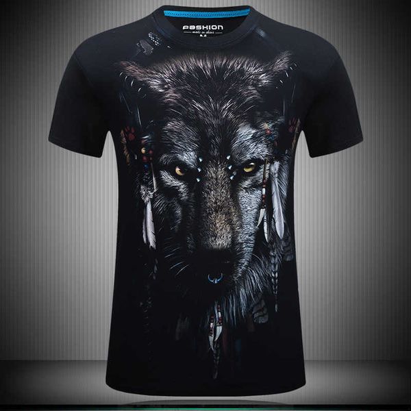 

t-shirts summer wolf 3d men's short sleeve cotton loose large wear, White;black