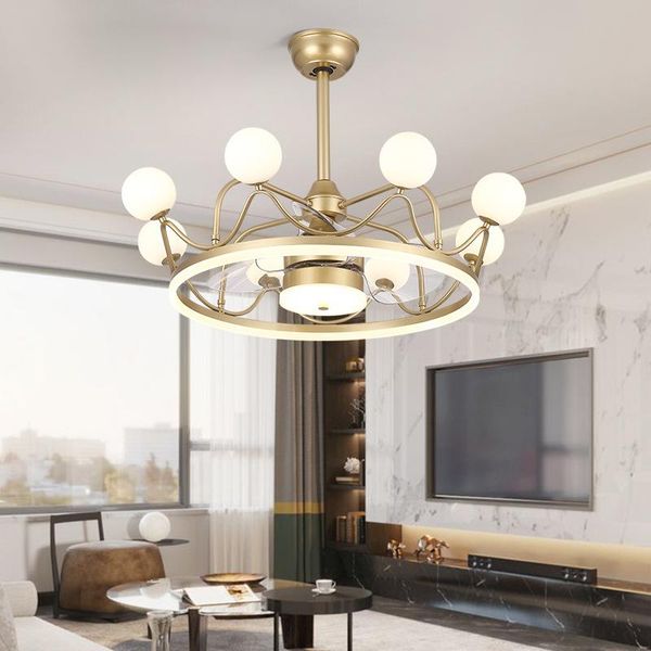 

invisible light luxury nordic crown crystal modeling ceiling fan lights living room bedroom dining electric lamps fans