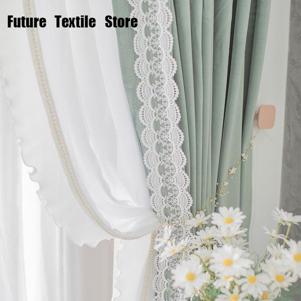 

curtain & drapes 2021 avocado green french lace princess style curtains bedroom living room bay window shading modern and simple