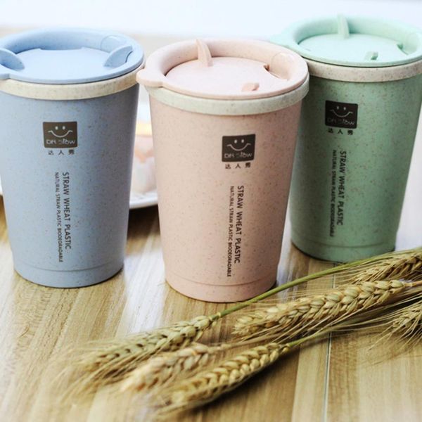

mugs 280ml double-wall insulation wheat fiber straw environmentally friendly coffee cup travel mug leakproof bamboo charcoal