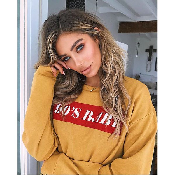 

women's hoodies & sweatshirts 081120 sweatshirt women 90s baby harajuku long sleeve black pullovers autumn casual crop moleto