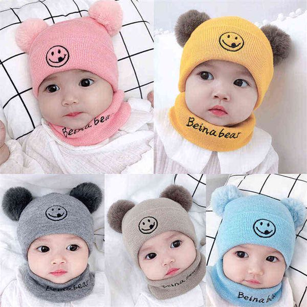 2 pcs Baby Cap Scarf Set de malha Turban Beanie Newborn Beanie Caps Quente Soft for Girls Boys Elastic Bonnet