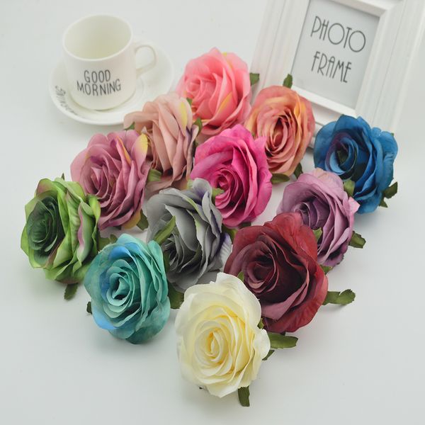 100 pcs de seda plástico rosas flores parede para vasos casa decoração casamento acessórios baratos Flores artificiais para scrapbooking 210317