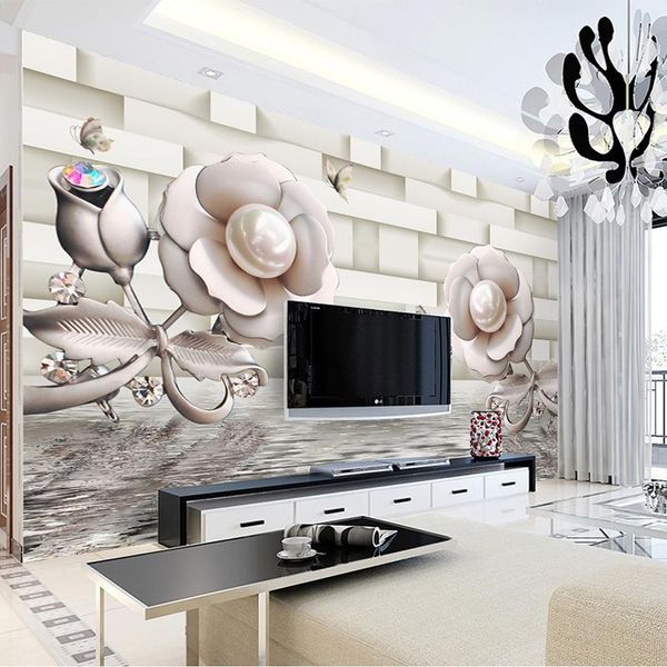 

wallpapers custom wall cloth 3d stereo rose water wave brick murals wallpaper living room tv sofa background painting papel de parede