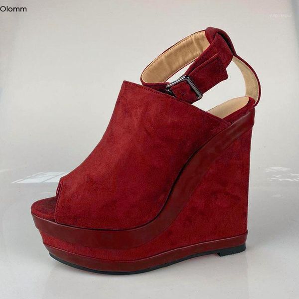 

sandals olomm handmad women platform wedges high heels open toe gorgeous 5 colors fashion shoes us plus size 5-201, Black