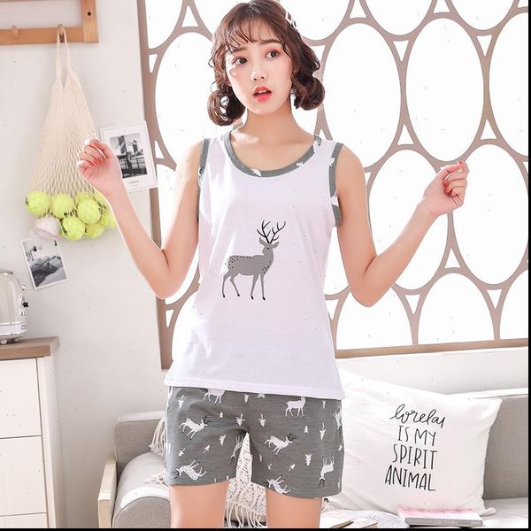 

animal print vest amp womens sleepwears short pants pajama sets sleeveless cartoon nightwear plus size 3xl sleepwear pijamas mujer, Black;red