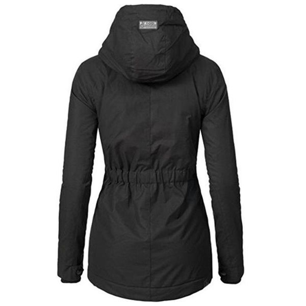 

women's trench coats fashion elastic waist zipper pocket hooded drawstring overcoats autumn clothes women winter coat warm windproof sl, Tan;black