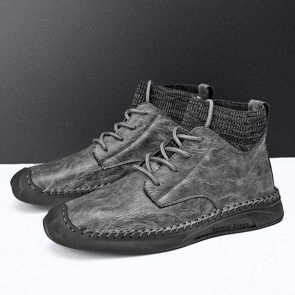 

men shoes leather waterproof boots for men comfortable lace-up ankle boots men shoes motorcycle footwear big size 39-48 210619, Black