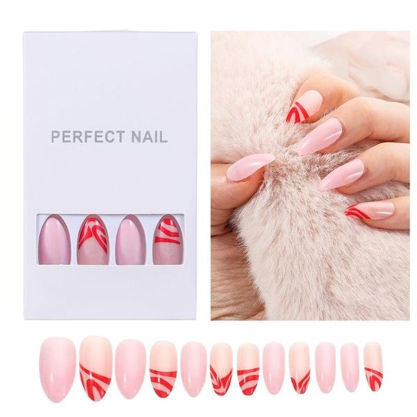 

false nails fashion beauty nail art jelly gum fake almond tip, Red;gold
