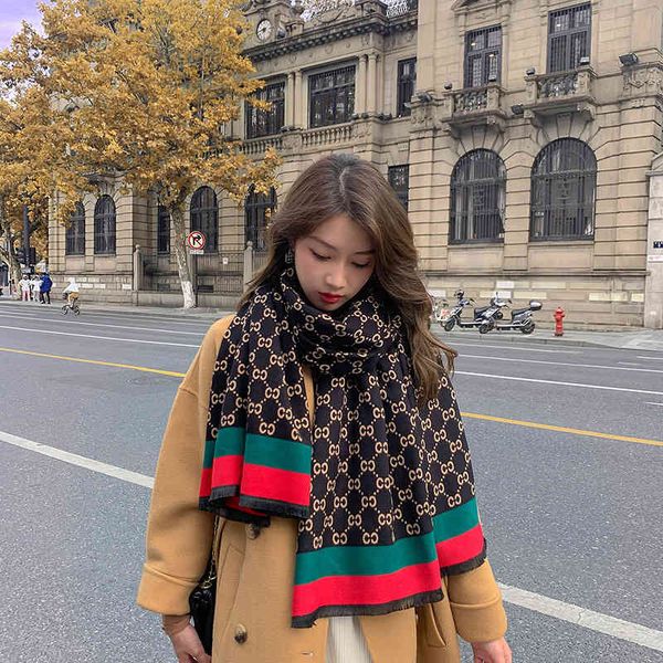 

design scarf female korean version simple east gate double imitation cashmere knitted long scarf double-sided shawl bib, Blue;gray